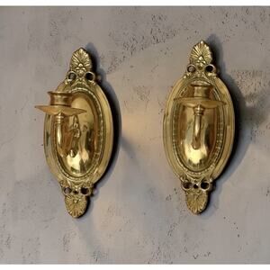 MCM BRASS SCONCES Pair Vintage Candlestick Holders Ornate Detailed Wall 3404-36